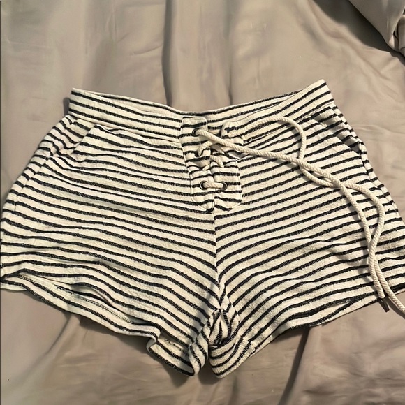 Aerie High Waist Black and White Striped Shorts - Picture 1 of 3